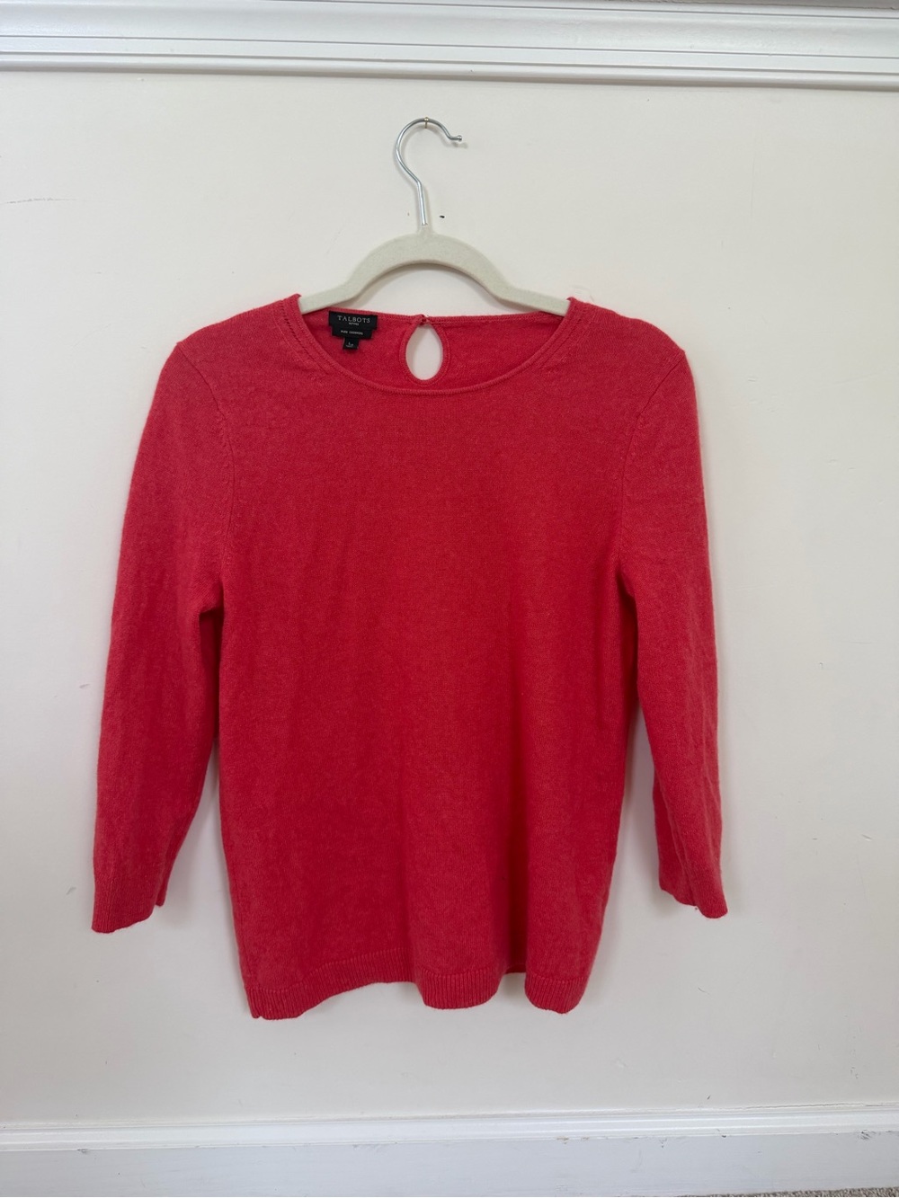 Talbots cashmere Coral Pink Keyhole Crewneck Sweater